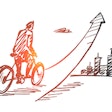 Hand drawn man going up on bicycle
