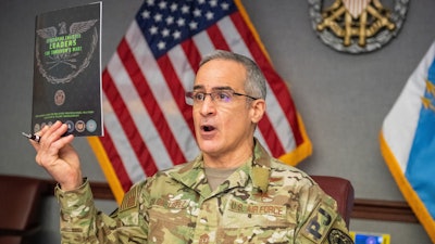 Senior Enlisted Advisor to the Chairman Ramón 'CZ' Colón-López briefs the department’s senior noncommissioned officers on the new publication 'Developing Enlisted Leaders for Tomorrow's Wars” during a meeting in the Pentagon.